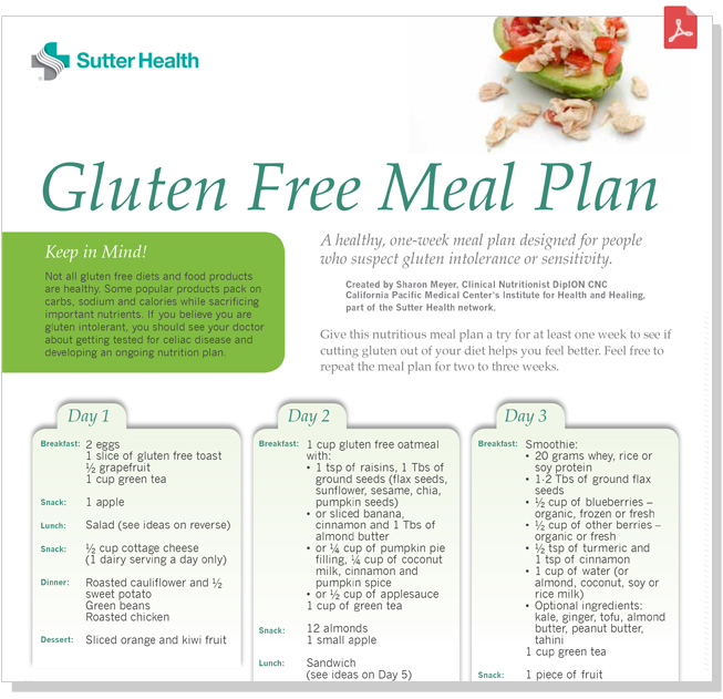 Gluten Free Meal plan
