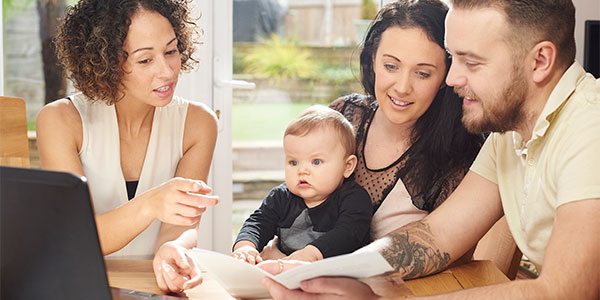 Family discussing disaster plan