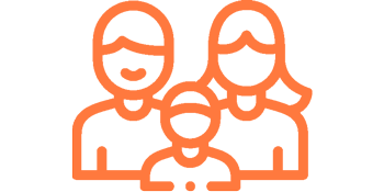 Illustration in orange of two adults and a small child