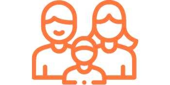Illustration in orange of two adults and a small child