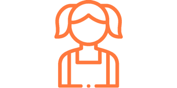 Illustration in orange of a girl with pigtails