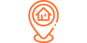 Orange illustration of a house inside a rounded shape