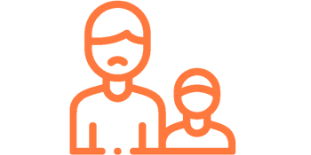 Orange illustration of an adult and a child