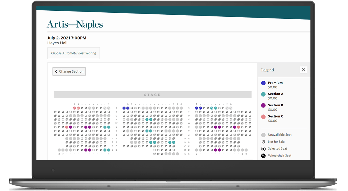 Artis Naples select your own seat map with legend