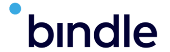 Logo reading "bindle" in lowercase sans serif letters. The dot of the "i" is in a lighter blue, to the left of the word.