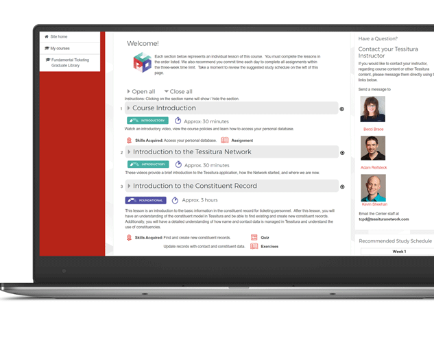 Screenshot from an online course interface, showing the instructors' photographs and a welcome message