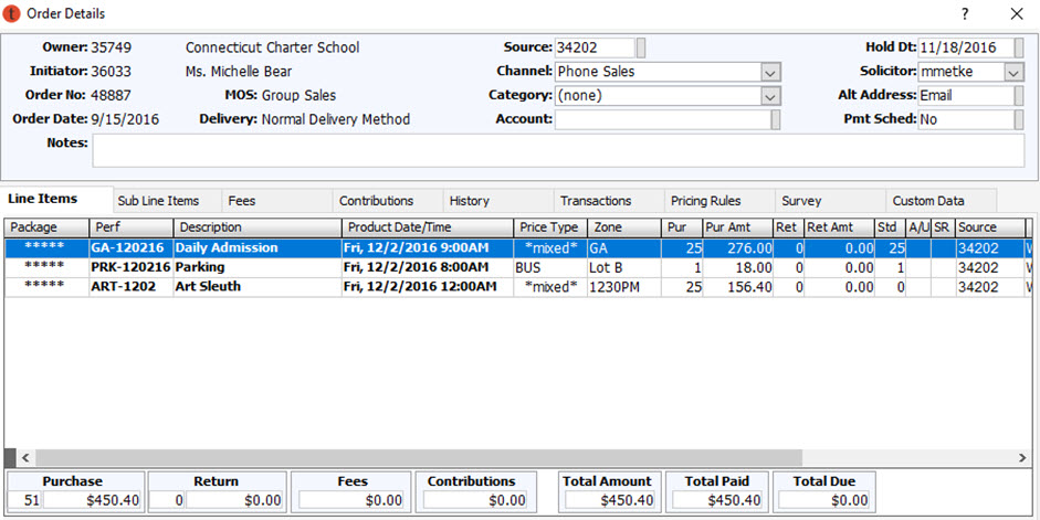 Screenshots of relationships in Tessitura