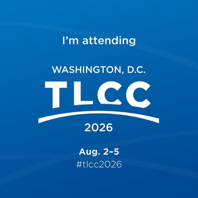 Blue graphic with TLCC logo that reads "I'm attending TLCC Washington, D.C. 2026, Aug. 2–5 #tlcc2026"