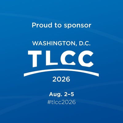 Blue graphic with TLCC logo that reads "Proud to sponsor TLCC Washington, D.C. 2026, Aug. 2–5 #tlcc2026"