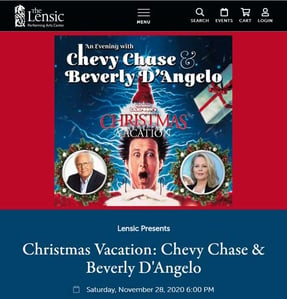 Screenshot showing 'Christmas Vacation: Chevy Chase and Beverly D'Angelo' with a promotional image from the movie National Lampoon's Christmas Vacation