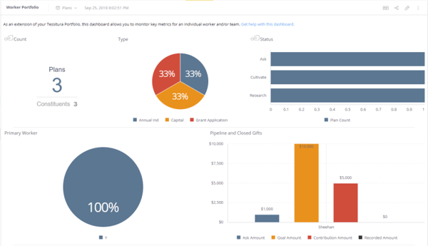 Screenshot of a Tessitura Analytics Worker Portfolio dashboard