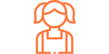 Illustration in orange of a girl with pigtails