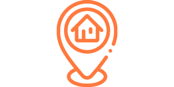 Orange illustration of a house inside a rounded shape