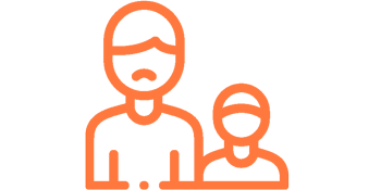 Orange illustration of an adult and a child