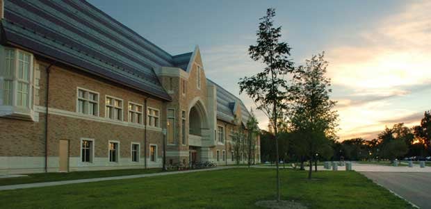DeBartolo Performing Arts Center at the University of Notre Dame - exterior at sunset