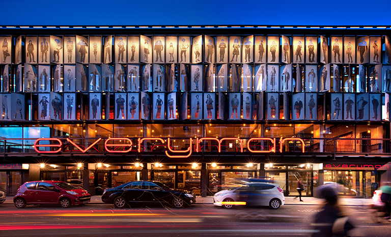 Exterior image of the Liverpool Everyman theatre facility lit at night