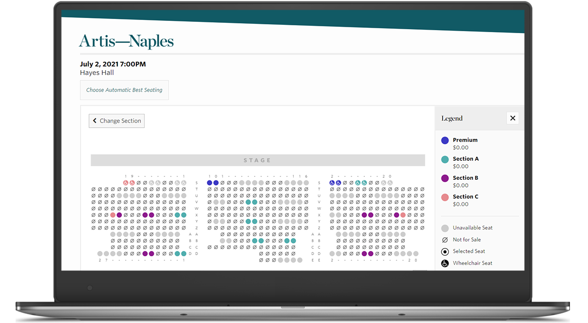Artis Naples select your own seat map with legend