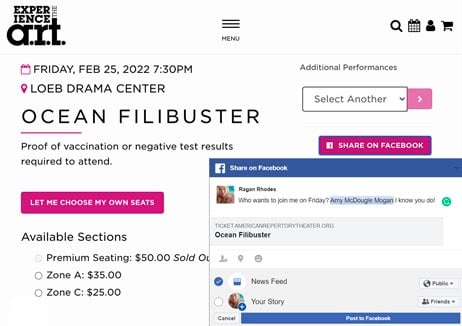 Screenshot from the a.r.t. website of a Facebook share of the show "Ocean Filibuster"