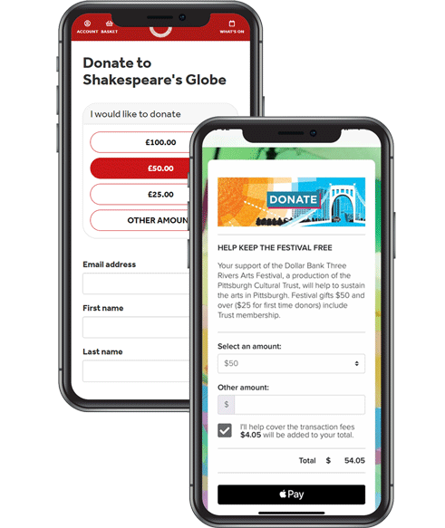 Two mobile phones, each showing a way to a donation