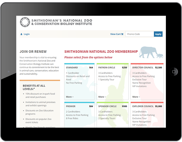 Smithsonian Zoo membership webpage