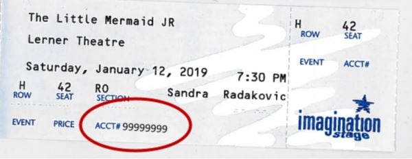 This was the first ticket printed to demonstrate where the patron’s Tessitura ID number could be incorporated onto the ticket. Staff would then use this ID number to look up the patron in Tessitura and make the donation.