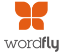 WordFly logo in orange and grey