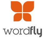 WordFly logo in orange and grey