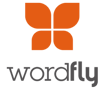 WordFly logo in orange and grey