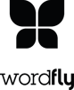 WordFly's logo, stacked. The logo is black, and WordFly is lowercased with "fly" bolded.