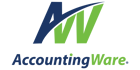 AccountingWare's logo in nave blue and green text