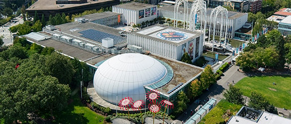 Aerial view of the Pacific Science Center from the Space Needle.
