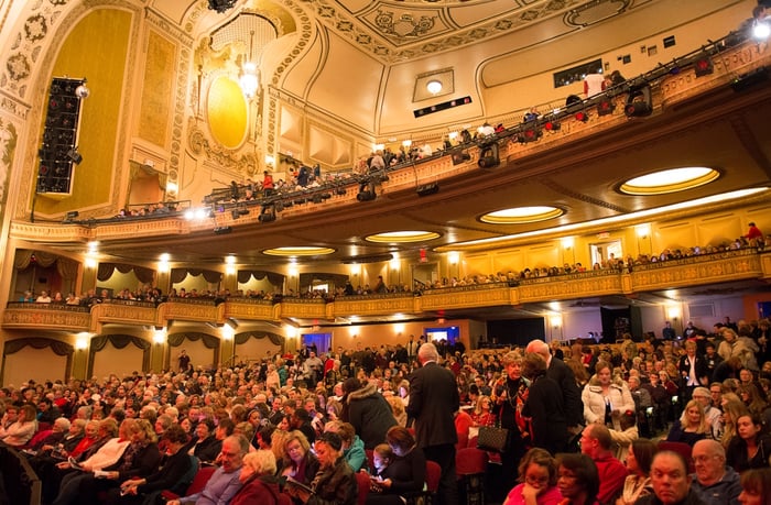 Audience members fill the Orpheum Theater.