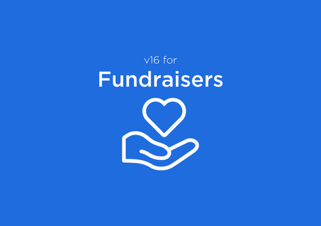 A hand and heart icon with text reading "v16 for fundraisers"