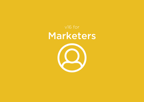 A person icon with text reading "v16 for Marketers"