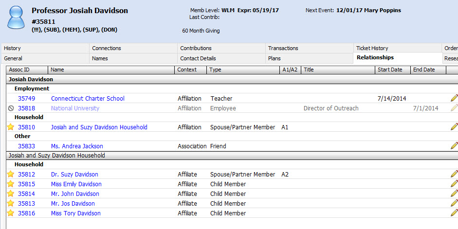 Screenshot of relationships