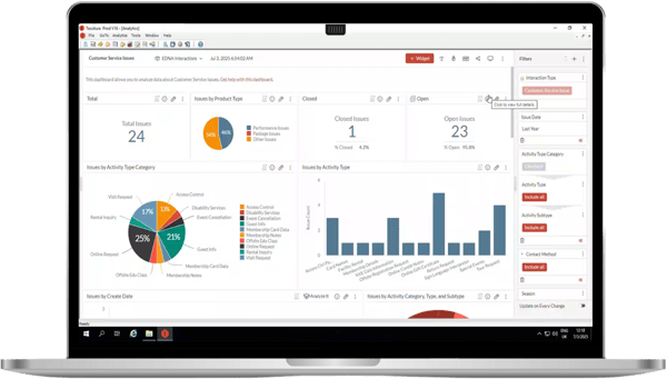 Laptop screenshot of Tessitura Analytics dashboard