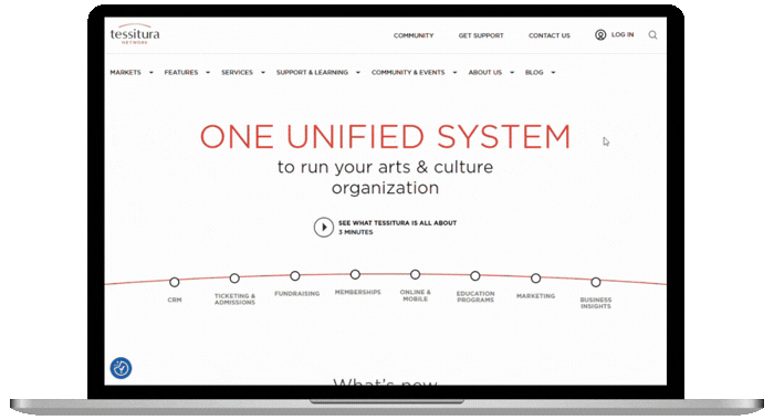 Laptop screenshot of Tessitura.com login process