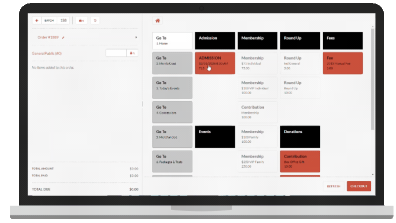 Animation of Tessitura ticketing screens in browser
