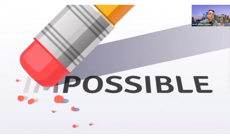 Slide image depicting a pencil erasing the letters I and M to reveal the word "possible"