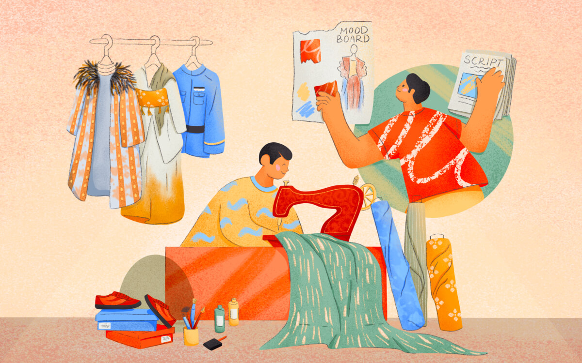 Costume designers working with costumes for a production