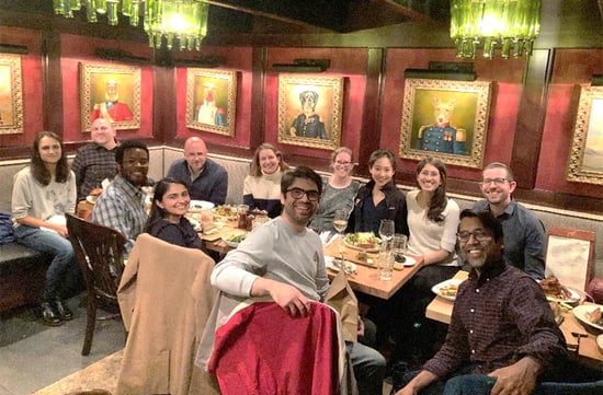 Fellows having dinner in a restaurant