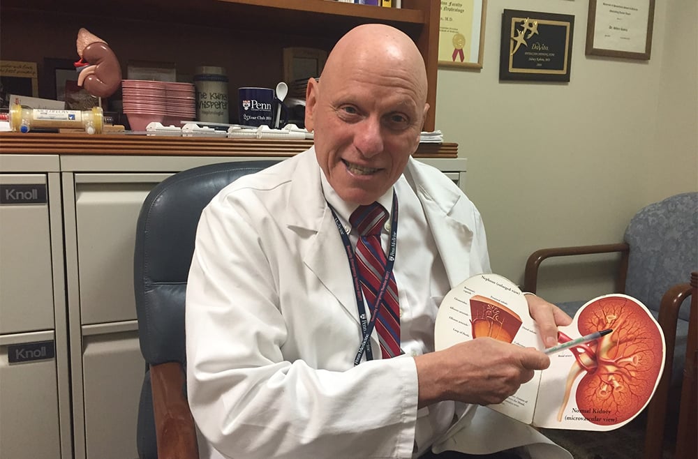 Sidney Kobrin with kidney model teaching 