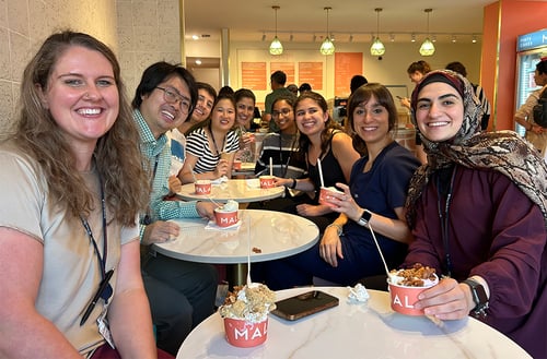 Residents eating yogurt