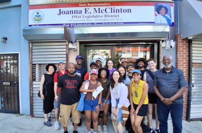 Residents in front of state representative office