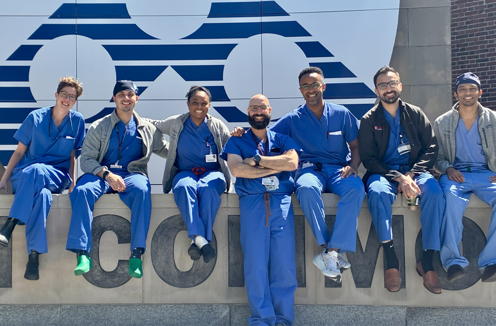 Dr. Berje Shammassian posing for a photo with neurosurgery residents.