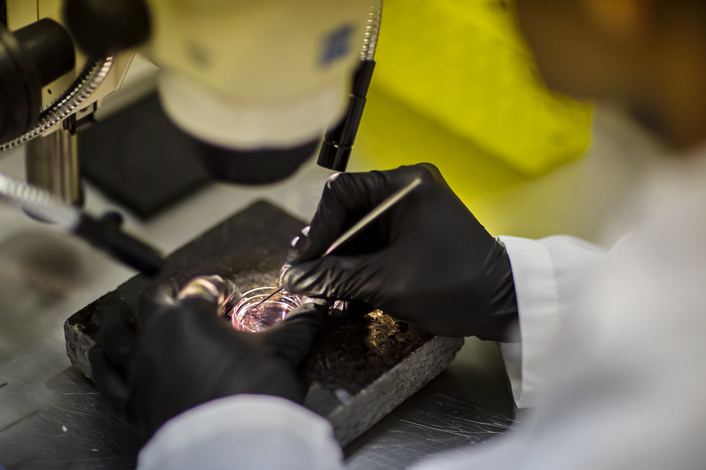A researcher prepares a device to use in a neurosurgery lab.