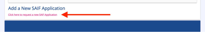 Screenshot: Add a New SAIF Application link with arrow callout