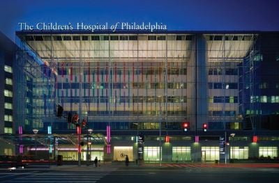 Children's Hospital of Philadelphia exterior at night.