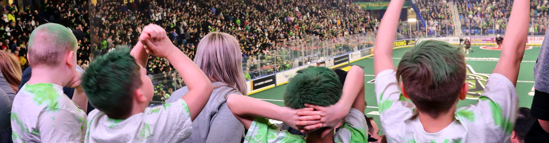A group of football fans in the stands.