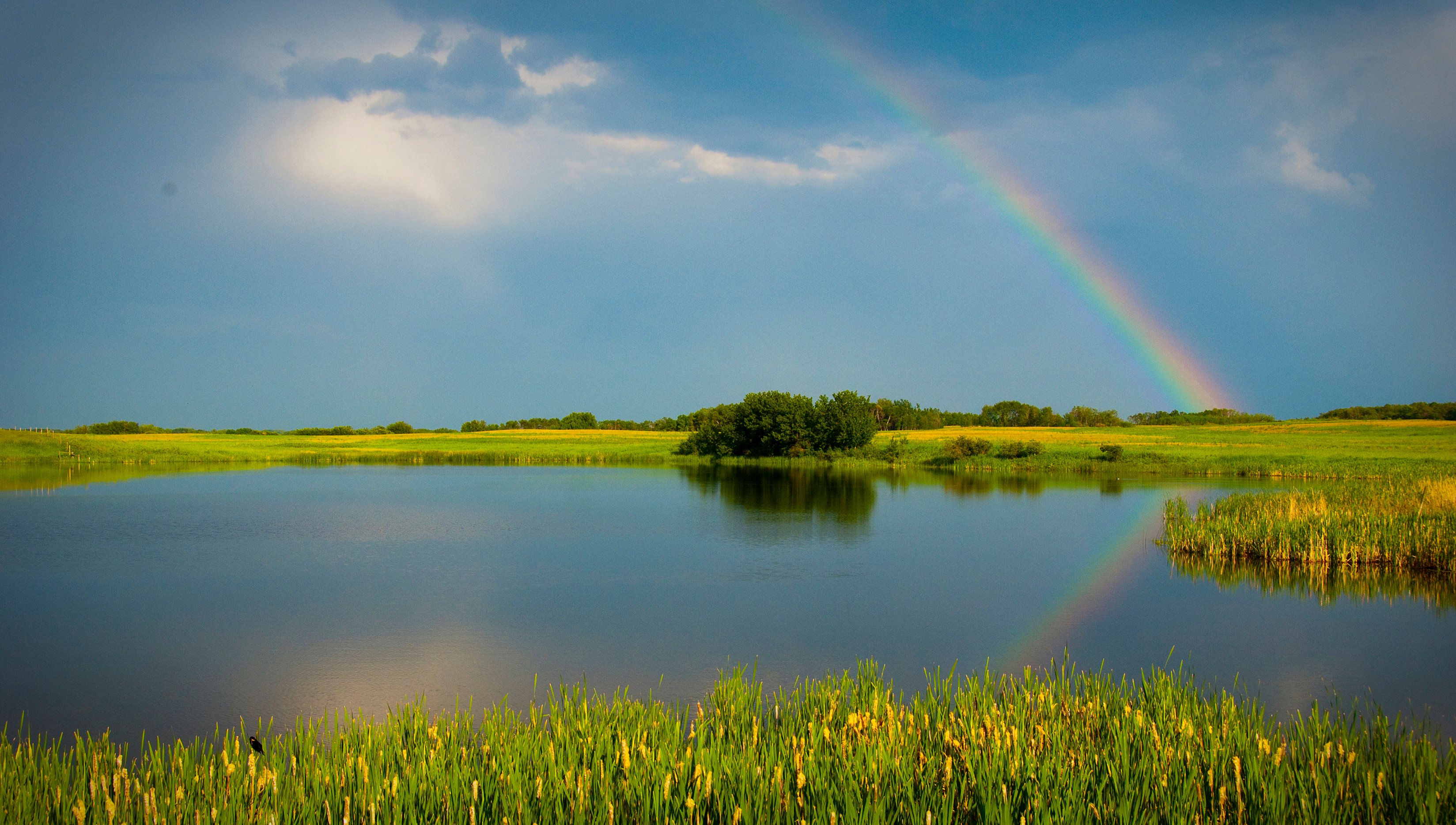 Rainbow over water at Moose Mountain Provincial Park